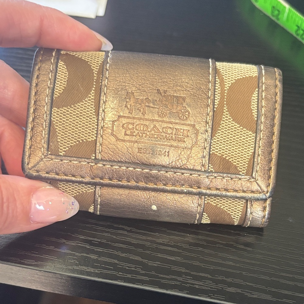Coach Metallic Bronze Signature C Card Key Case
